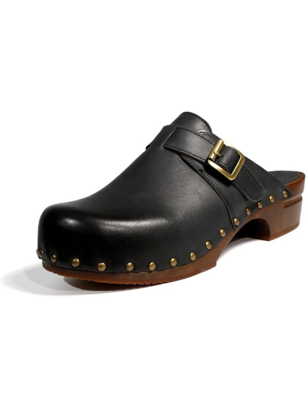 Stylish Women's Wooden Clog Mules, Burnished Leather Slip-On Closed Toe Shoes